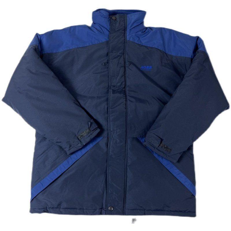 European and American Style Men's Winter Windproof and Waterproof Cotton-Padded Mid-Length Coat, American Retro Couple's Color-Blocked Trench Coat
