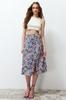 Women's Fashion Purple Printed High Waist Midi Stretchy Knitted Skirt with Gather Detail and Flounce