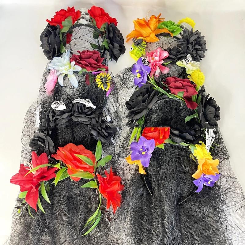 Повязка на голову в виде венка из роз, фотореквизит, бохо, Хэллоуин, головной убор для вечеринки, костюма, головной убор для Дня мертвых