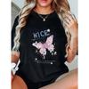 Women Casual T Shirt Black Butterfly Floral Print Nice Spring Theme Graphic Tee For Everyday Wear
