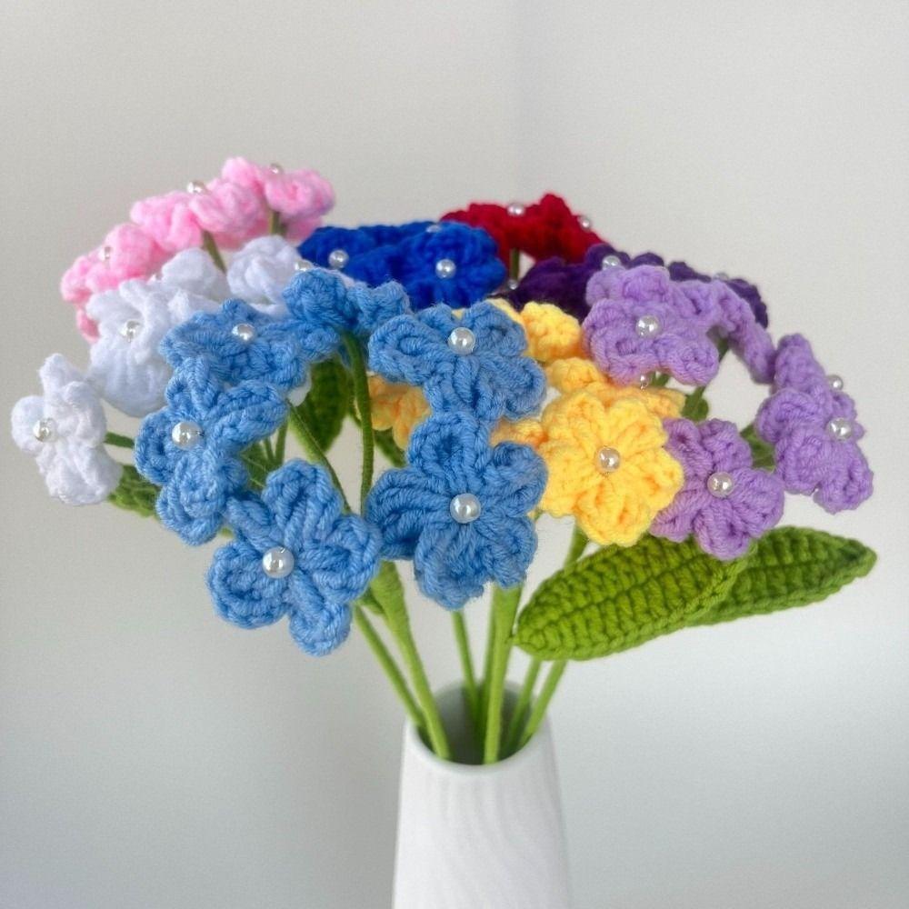 a Bundle of 6 Flowers Crochet Flowers Artificial Knit Fake Flowers Creative Handmade Bouquet  Gift