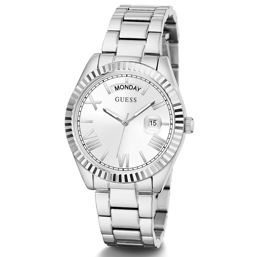 Guess Серебряные кварцевые часы из нержавеющей стали с календарем - GW0308L1