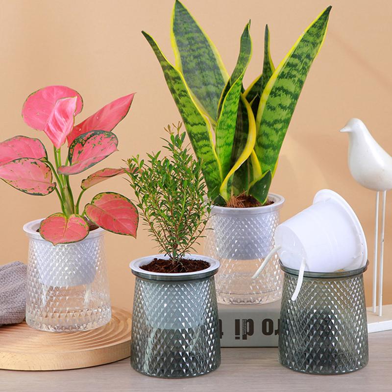 Self Watering Flowerpot Indoor Hydroponic Plants Succulent Pot Mini Planter Pots Tabletop Home Bonsai Flower Pot Decor
