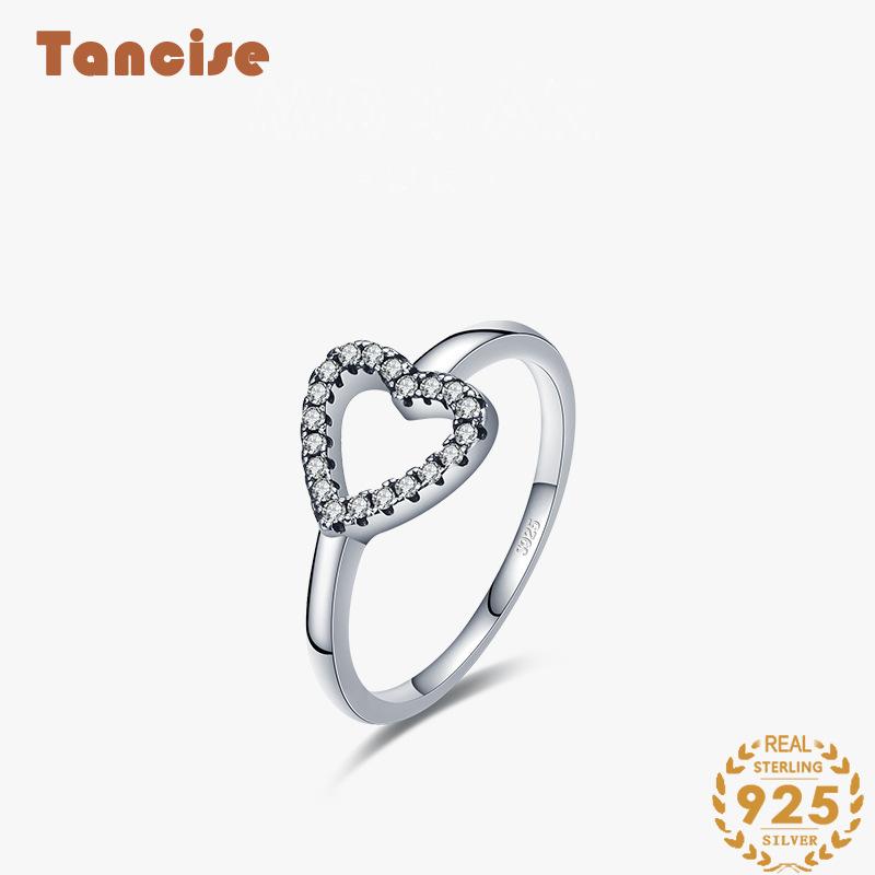 Tancise Classic 925 Sterling Silver Zircon Ring Ladies Jewelry Wedding Promise Party Gift