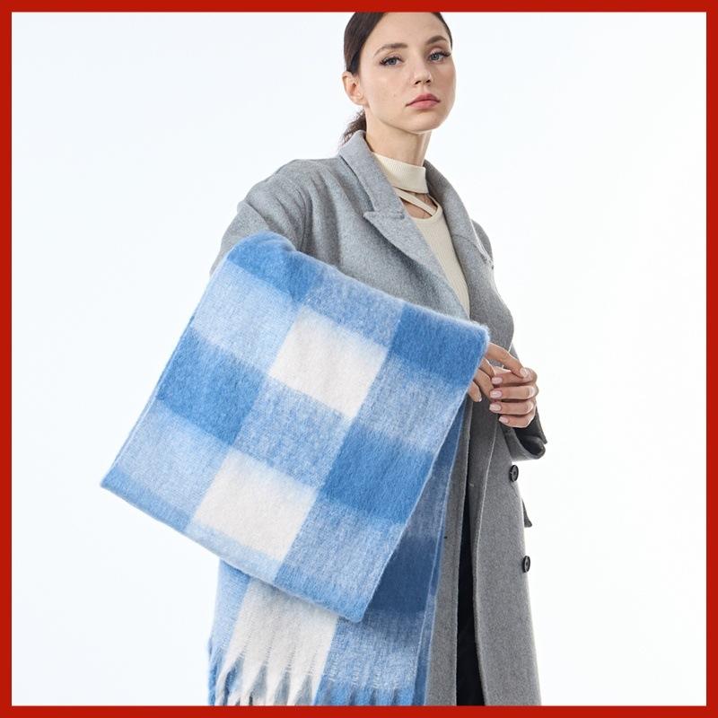 2024 Autumn/Winter New Women'S Color Blocked Checkered Scarf Thickened Warm Couple Scarf Student High End Versatile Shawl