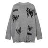 Unisex Gothic Streetwear Knit Cardigan With 3D Butterfly Jacquard Loose Fit V-Neck Long Sleeve Sweater In Black Gray