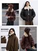 Women Short Medium Length Down Jacket Winter Warm Stand Collar Solid Color Casual Outerwear Coat
