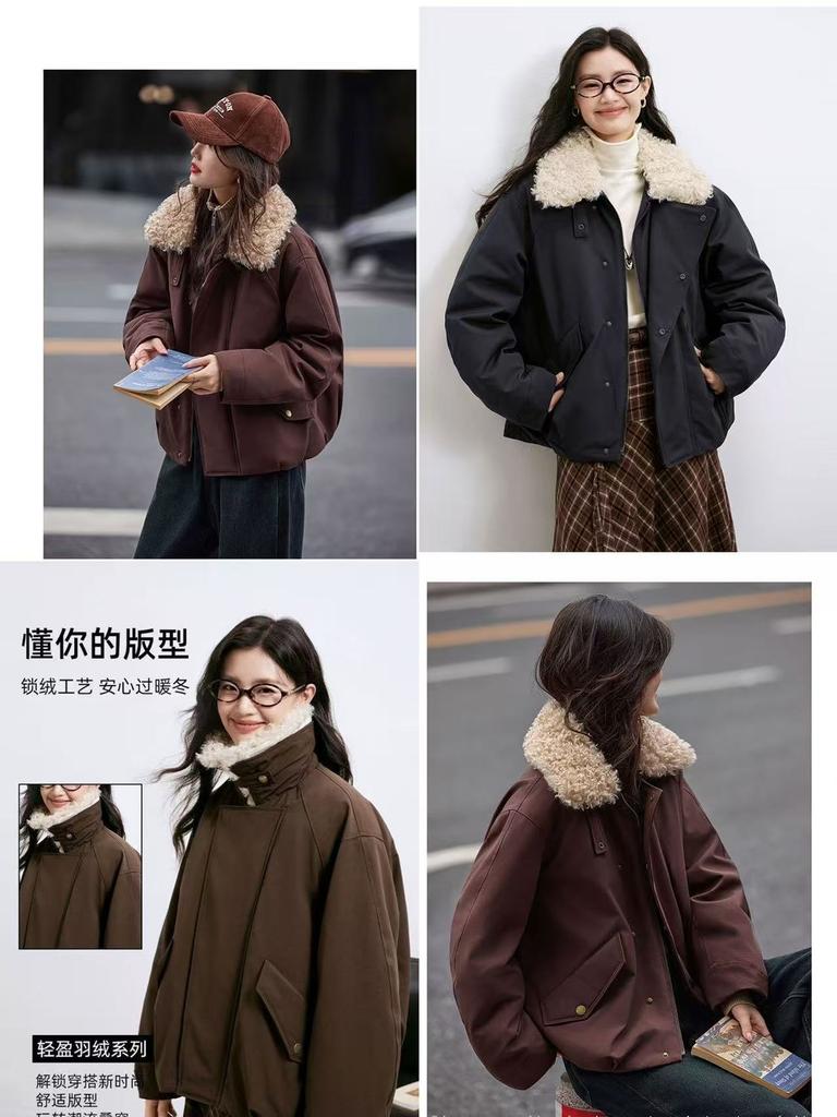 Women Short Medium Length Down Jacket Winter Warm Stand Collar Solid Color Casual Outerwear Coat