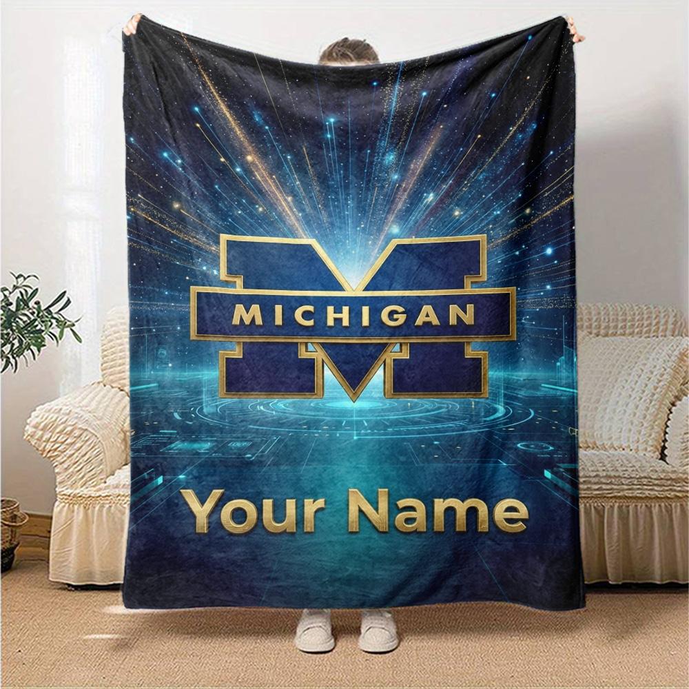 Name Custom Michigan Print Flannel Blanket High Quality Warm Comfortable Cover for All Seasons Perfect for Gifts Home Decor