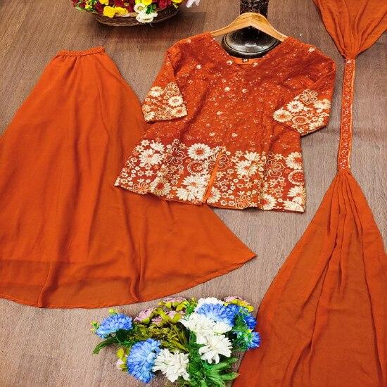 Teal Blue Sequin Embroidered Sharara Suit