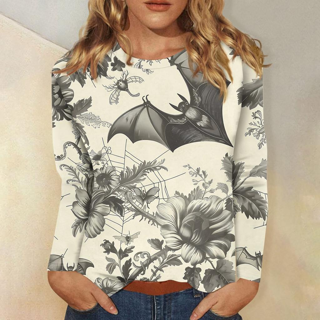 Women's Fashion Casual Halloween Printed Round Neck Long Sleeve Pullover Top