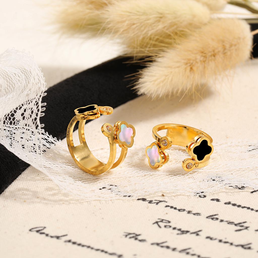 Легкое роскошное модное кольцо с четырьмя листами клевера, модное индивидуальное регулируемое кольцо из титановой стали