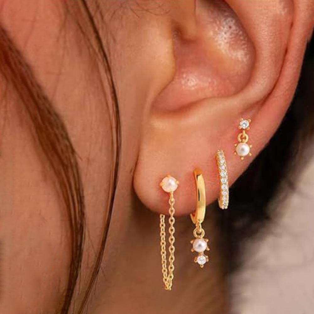 No Tarnish Pearl Drop Earrings Dainty Design Dangle Huggie Hoops Fashion Accessory