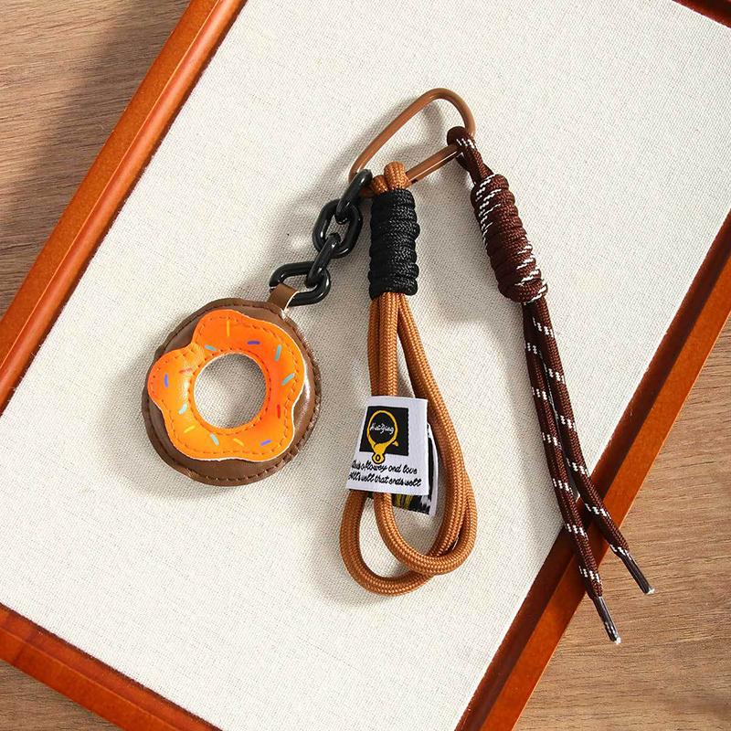 Брелок для ключей в виде пончика из искусственной кожи, плетеная веревка, брелок для сумки, простой, подходящий ко всем аксессуарам для украшения сумки