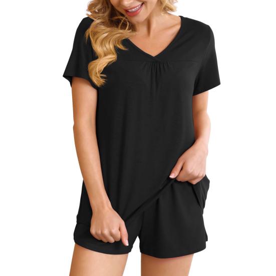 2 шт./комплект, женская летняя пижама, костюм с V-образным вырезом и коротким рукавом, комплект домашней одежды, топ и шорты, комплект свободных шорт, повседневный спортивный наряд