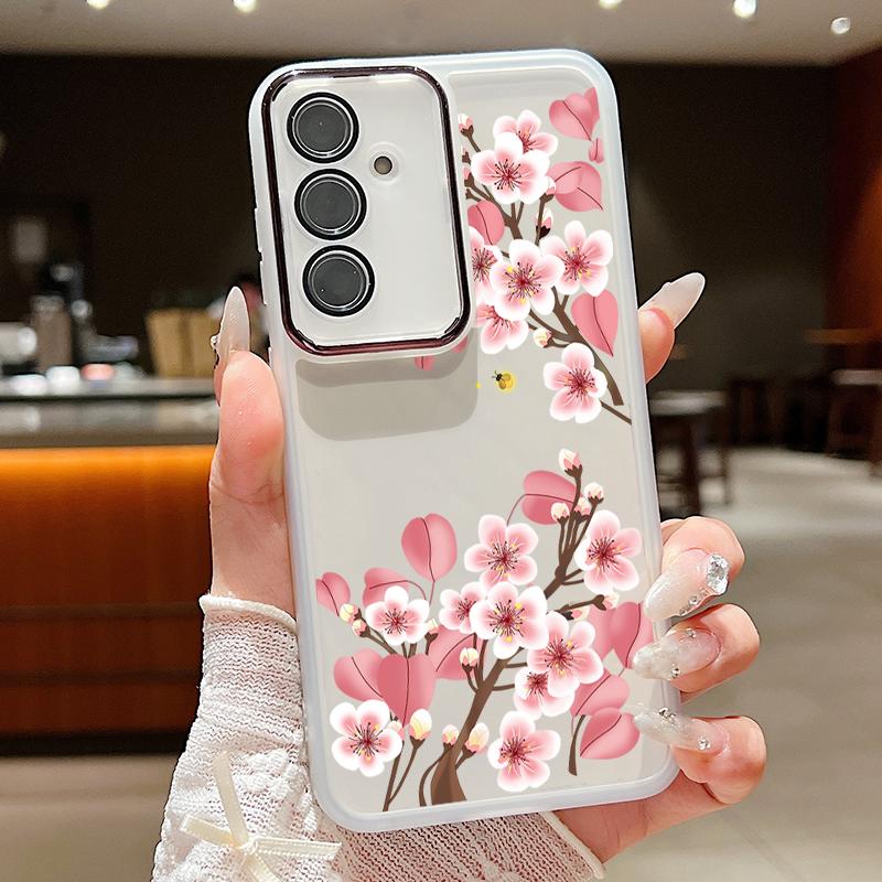 Мягкий силиконовый тонкий чехол с цветочным узором для Samsung S25 Ultra S24 FE S23 Plus A36 A56 A16 A55 A15, защитная пленка для объектива, противоударный прозрачный чехол для телефона
