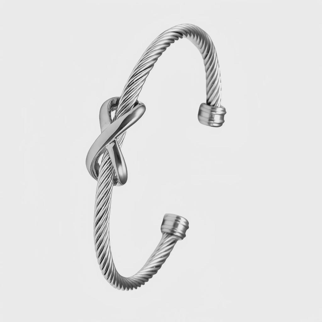 Trendy European-American 4MM Titanium Steel Twisted Wire Open Bracelet – Stainless Steel, Versatile Design for Women