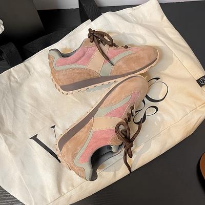 Женские немецкие кроссовки на толстой подошве. Весенние новинки. Модные повседневные туфли контрастного цвета со шнуровкой. Нескользящие кроссовки для женщин с цветными блоками.