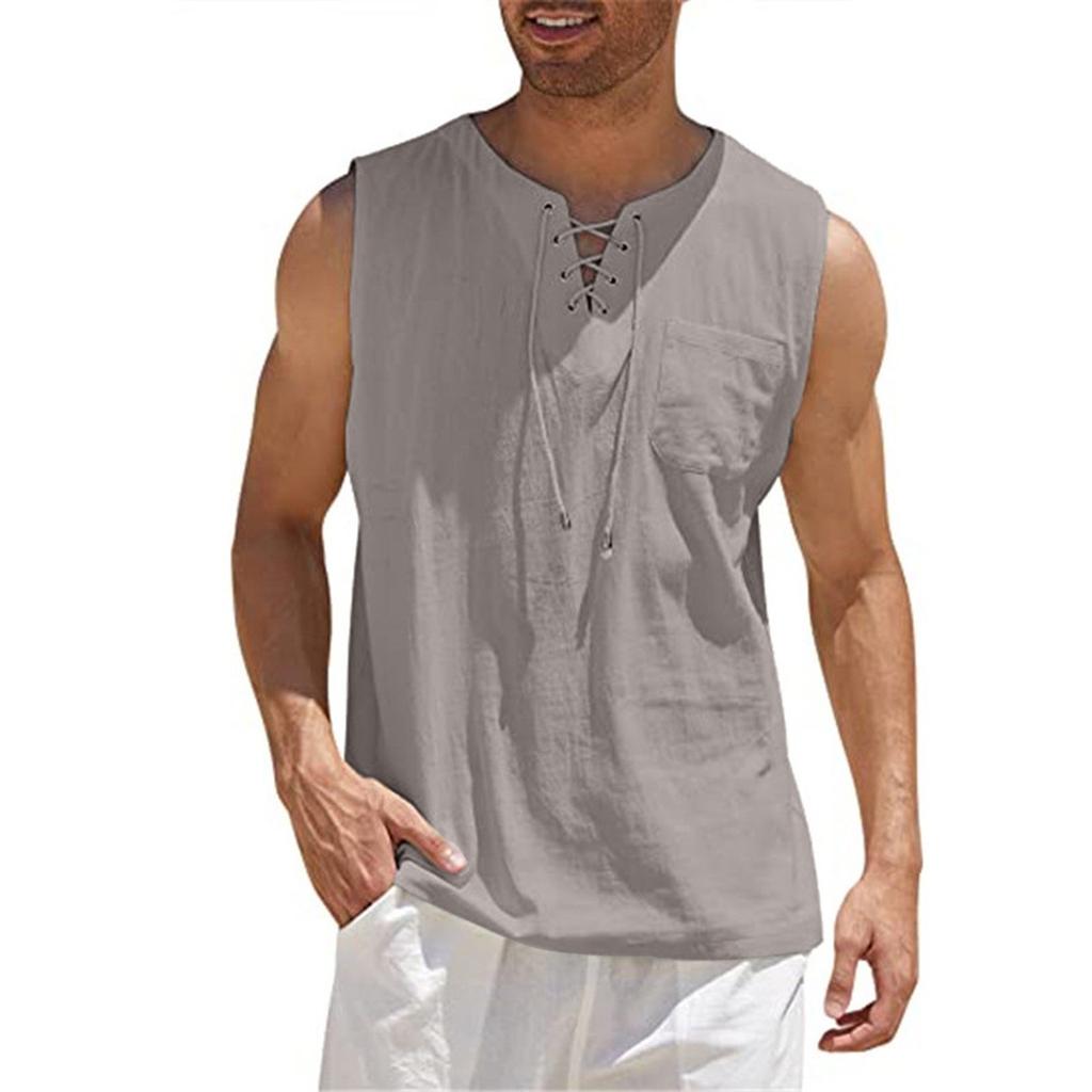 Мужские повседневные свободные хлопковые льняные рубашки, цветная рубашка, блузка, жилет без рукавов, пляжные рубашки, топы