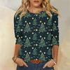 Рубашки с рукавом 3/4 для женщин Милые рождественские принты Графические футболки Блузки Повседневные Большие размеры Базовые топы Пуловеры