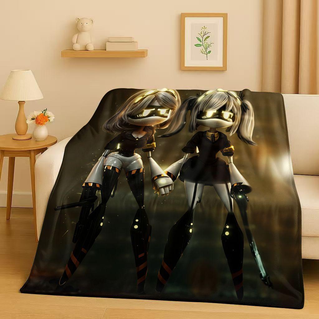 HD Cartoon Murder Drones V Uzi J Robot Flannel Blanket,Ultra Soft Warm Plush Throw for Home Bedroom Bed Sofa Cover Picnic Kids