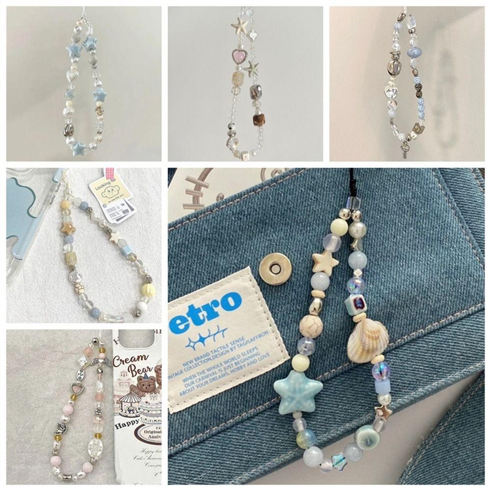 Star Pearl Phone Strap Phone Charms Mobile Lanyard Trendy Pendant Beaded Phone Chain  Jewelry Gift