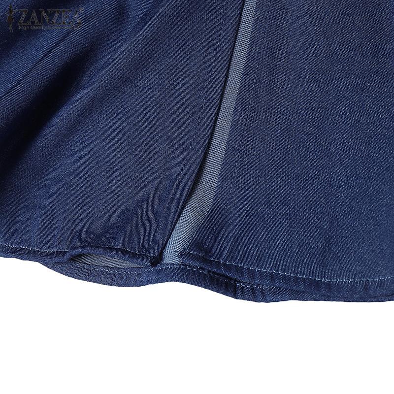 ZANZEA Женская повседневная блузка с круглым вырезом, рукавами-буфами, однотонная, свободного кроя