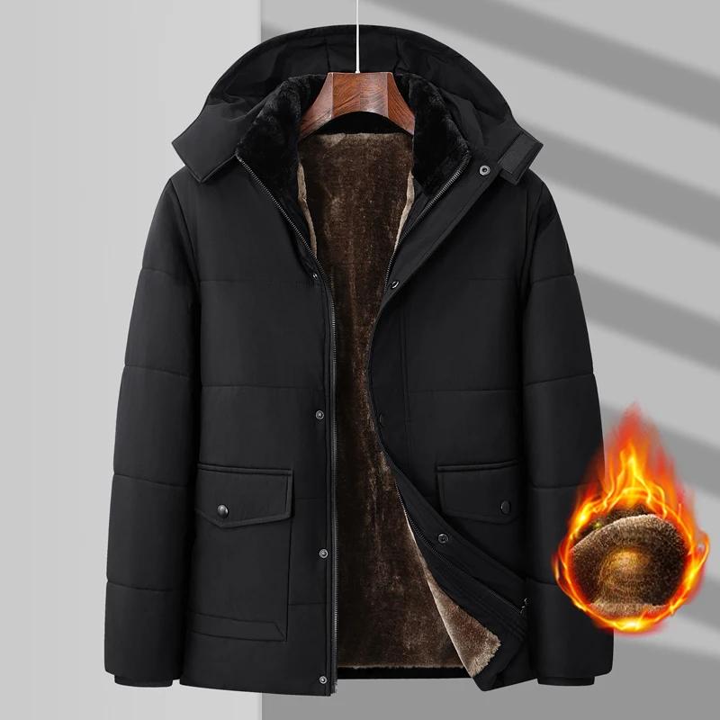 Зимние мужские парки из флиса, хлопка, толстая теплая стеганая куртка с капюшоном, пушистый воротник, водонепроницаемая ветровка, стеганое пальто, большой размер 8xl