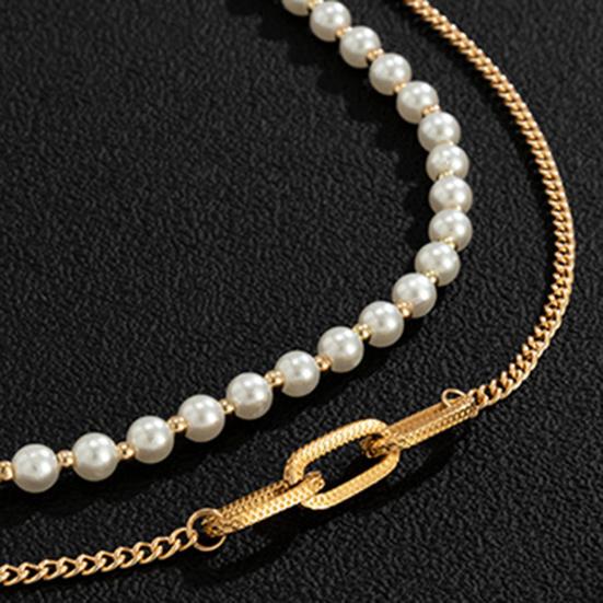 Мужское ожерелье, декоративное универсальное двухслойное колье-чокер с геометрическим искусственным жемчугом для повседневного ношения