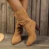 Модная женская обувь 2024 года, брендовые женские сапоги без застежек, модные остроносые современные сапоги, женские сапоги высокого качества больших размеров до середины икры