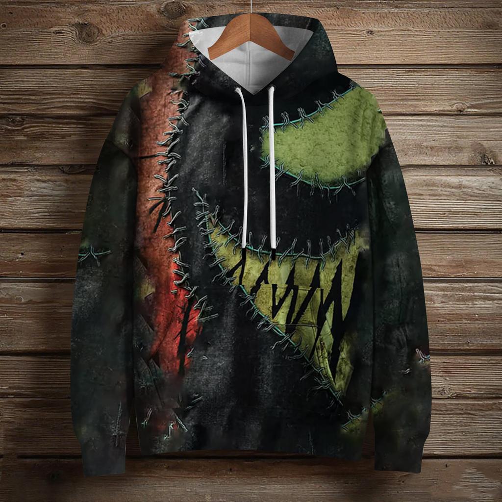 Женский модный пуловер с длинным рукавом, толстовка с капюшоном и карманом, с принтом на Хэллоуин