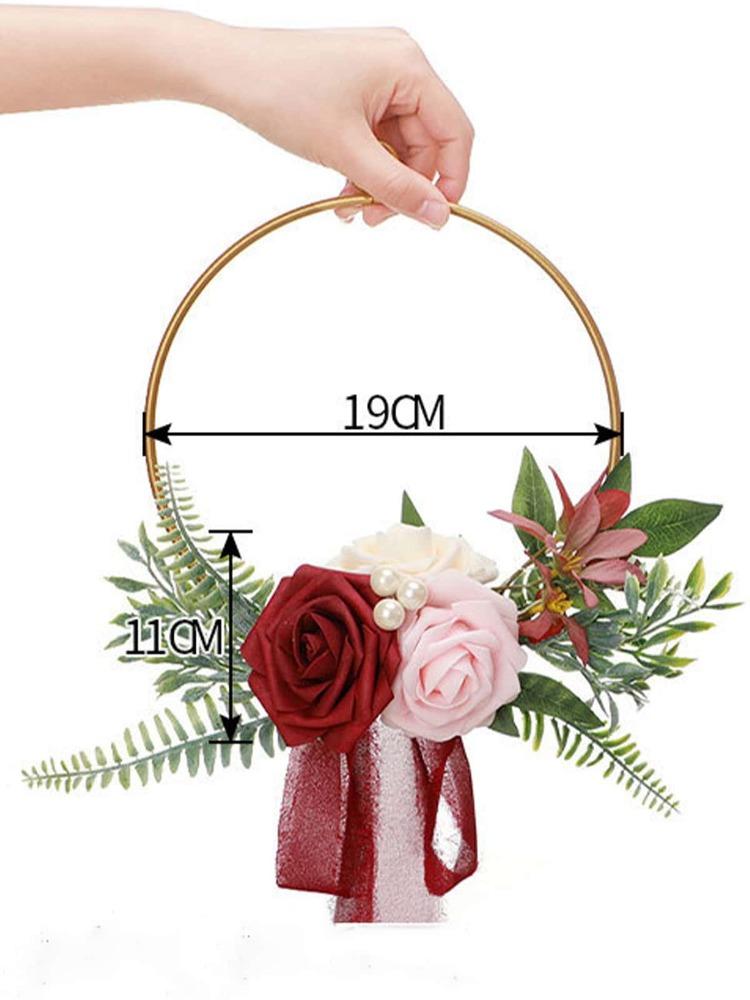 1Pc Metal Wreath Bridesmaid Handheld Wreath Artificial Garland Silk Flower Fake Flower Indoor Outdoor Decoration for Wedding Engagement Ceremony