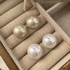 Champagne Hemisphere Pearl Stud Earrings Geometric Versatile Commuter Temperament Earrings Simple