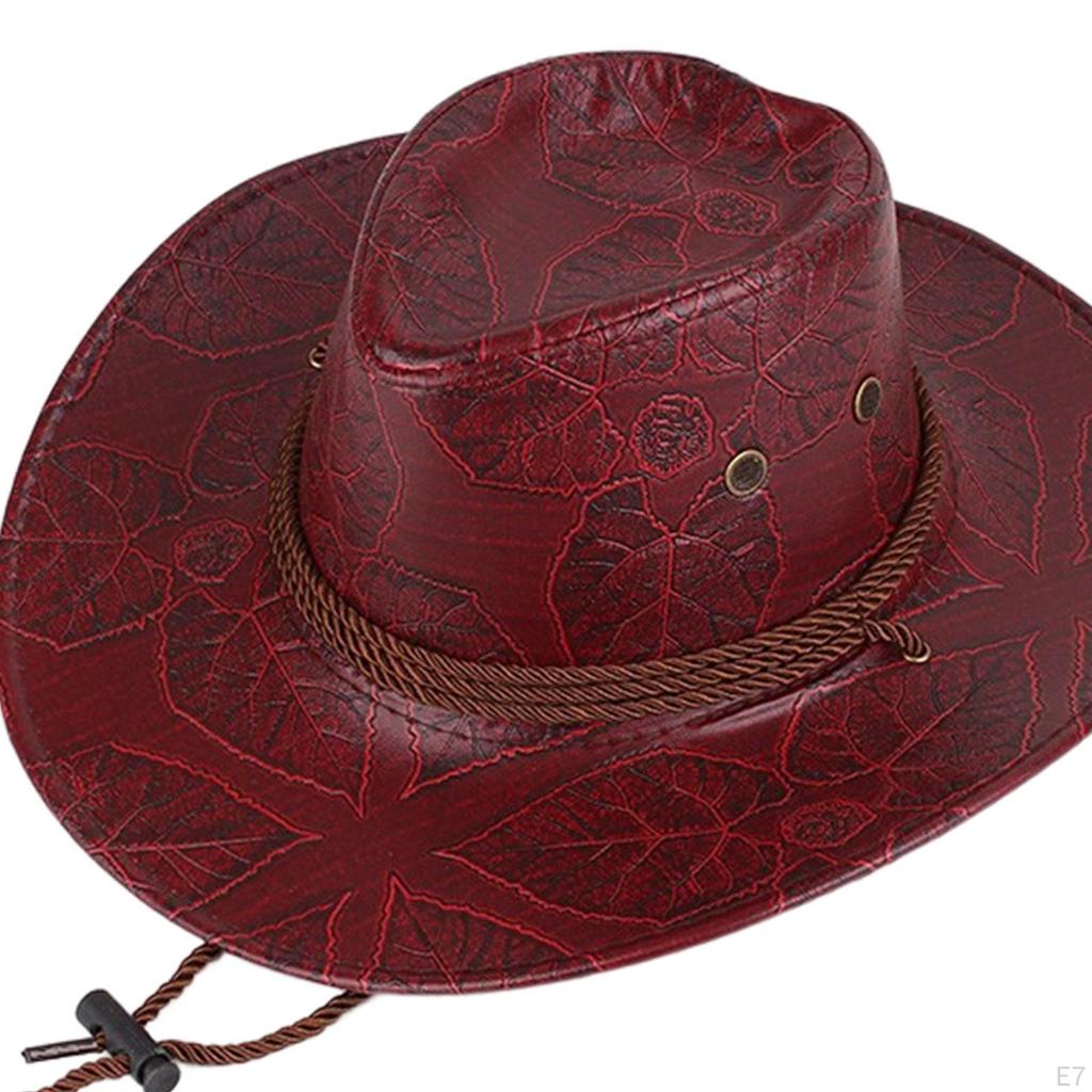 Ковбойская шляпа Cowgirl Регулируемый ремешок на подбородке Модные прочные шляпы из искусственной кожи Джазовые кепки