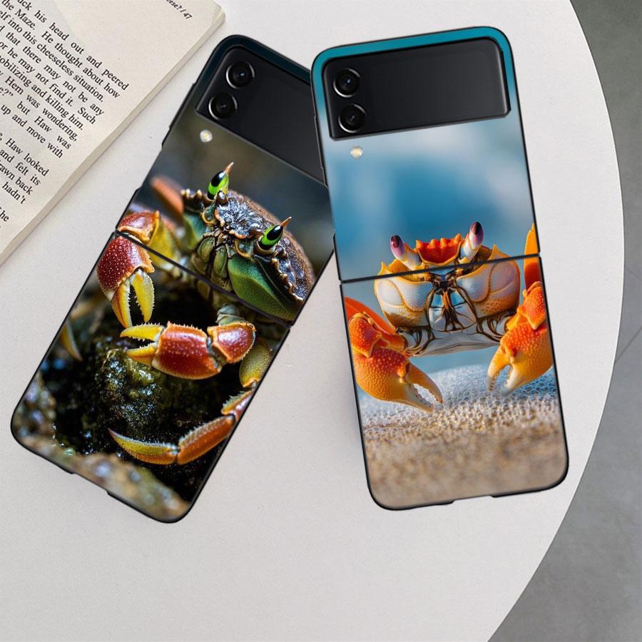 Unique Animal Crab Phone Case For Samsung Z Flip 7 6 5G Galaxy Z Flip 5 4 3 Black Hard Cell Cover Luxury PC Shell Coque