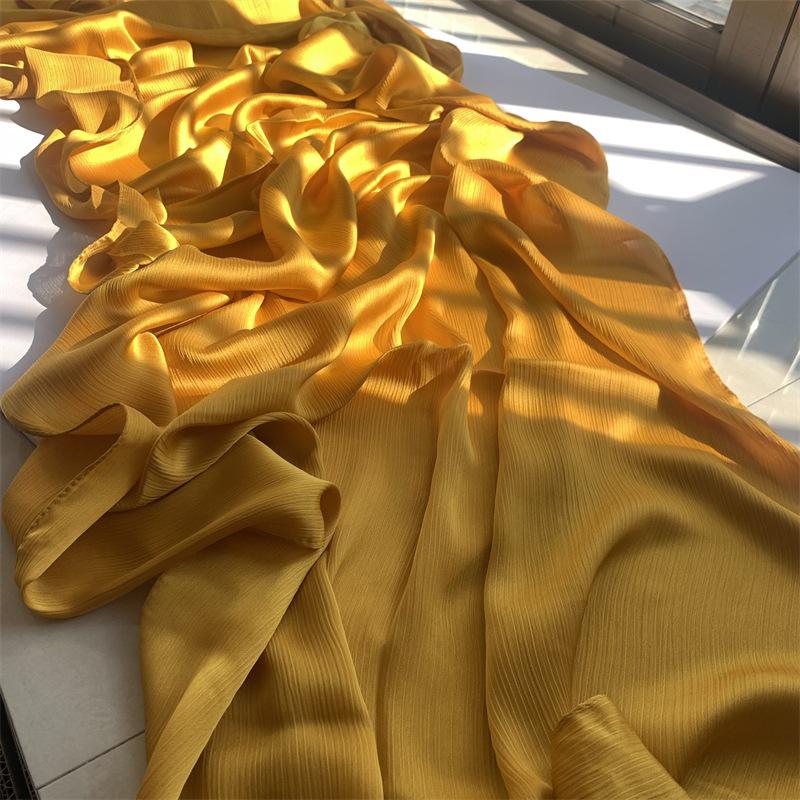 2023 Natural Wrinkled Solid Color Long Crepe Silk Scarf WJA14