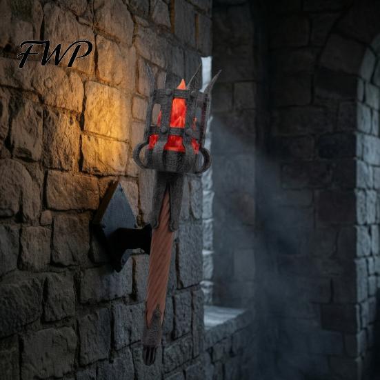 Non-heating Resin Wall Light Medieval Torch Sconce, LED Gothic Castle Decor Lamp, Decorative for Home Bar Realistic Flickering Flame Themed