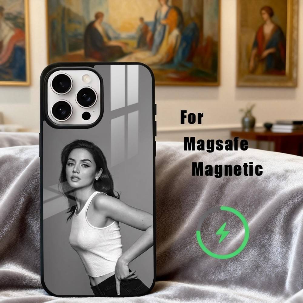 Чехол для телефона с изображением актрисы A-Ana de A-Armas-S Для iPhone17,16,15,14,13,12,11 Plus,Pro Max Магнитный Для Magsafe Беспроводной зарядки