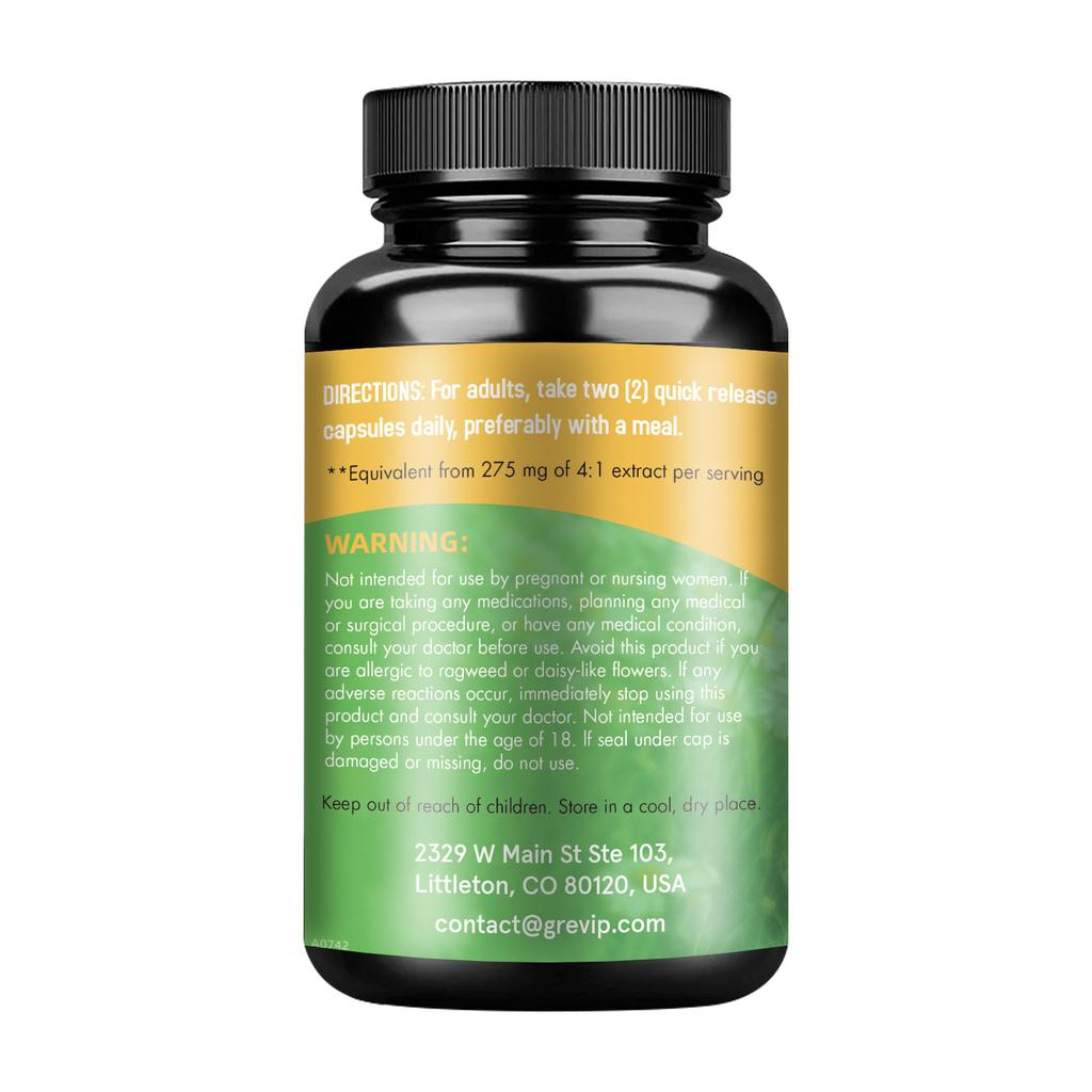 Chamomile extract capsules, natural supplement, 1100 mg per serving, suitable for both men and women.
