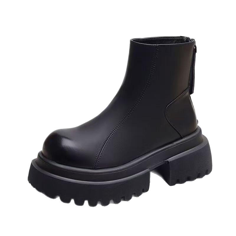 Thick-soled heightening Martin boots women's autumn and winter new British style round head small Chelsea short boots
