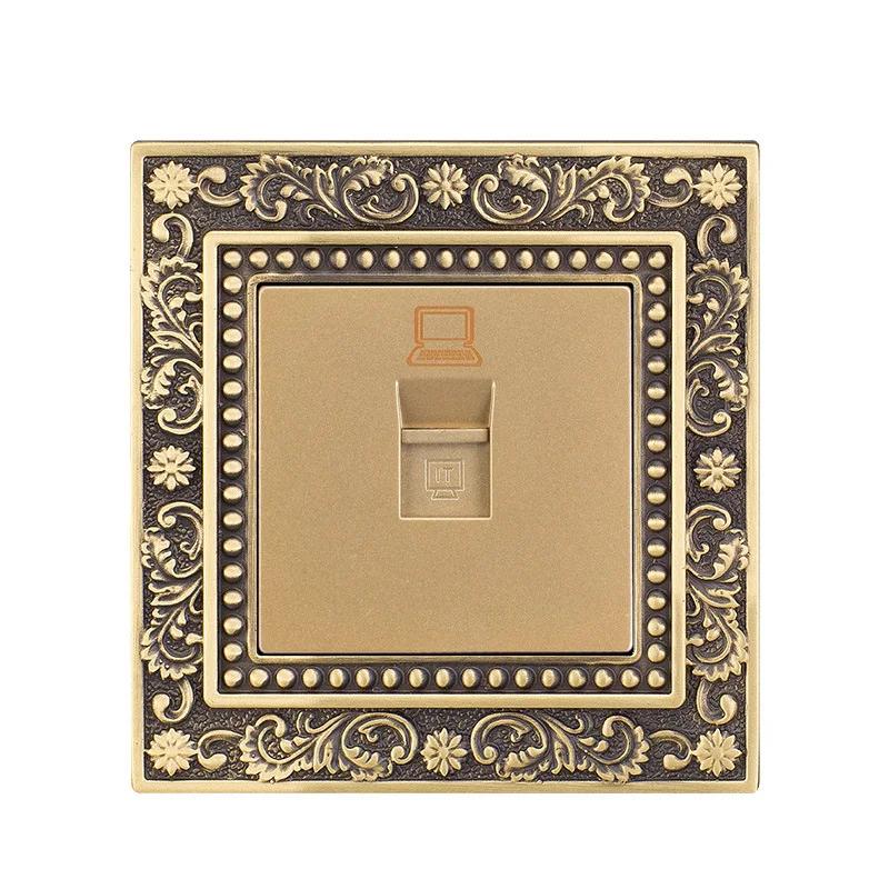 Luxury European Retro Metal Button Switch panel,EU France Standard Copper Wall socket,Universal Light Home Switch Power Outlet