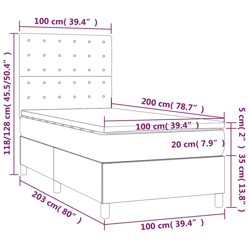 Box Spring Bed with Mattress Dark Green 100 x 200 cm Velvet