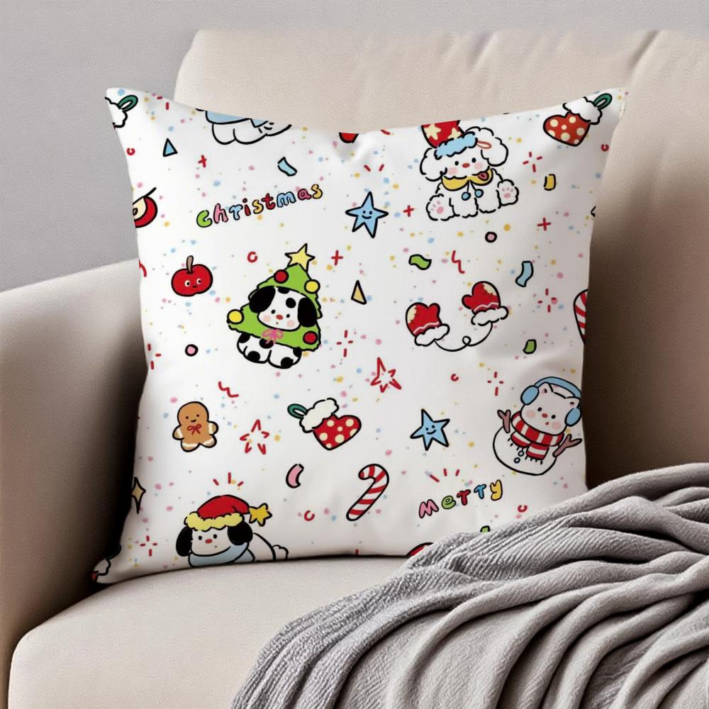 Christmas Dog Cushion Cover Pillowcase Antidustmite Invisible Zipper Short Plush Sofa Cushion