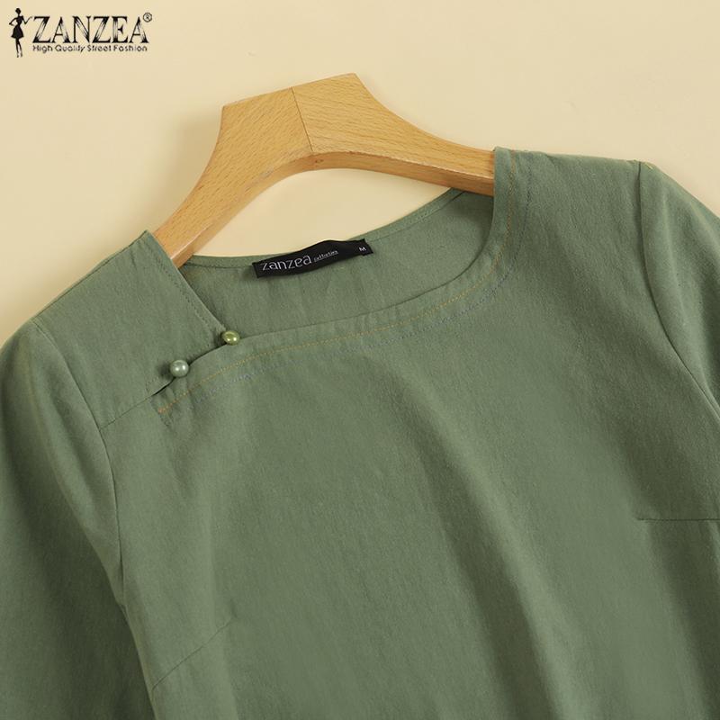 ZANZEA Женское повседневное хлопковое летнее платье с коротким рукавом и круглым вырезом