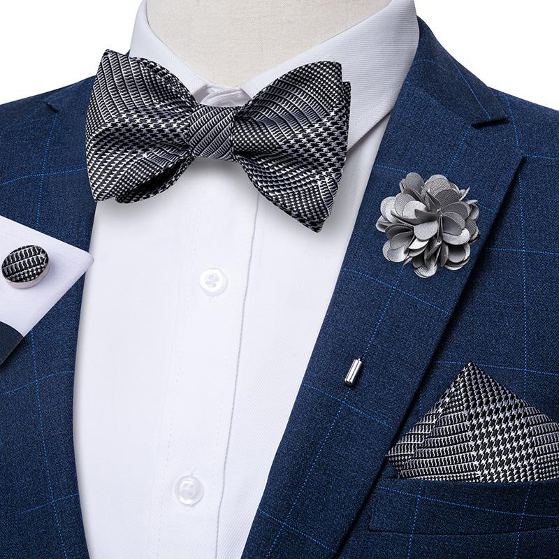 Classic Red Paisley Pattern Woven Self-tied Bow Tie Pocket Square & Cufflinks Boutonniere Gift Set for Men