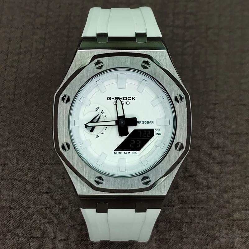 CASIO Men Liquid Crystal,Analog Dual Display Series 44mm White Watch GA-2100-7A7(Watch3--)