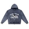 DTG Print Knitted Denim Zip-Up Hoodie Fuel Your Dreams Brother Print Zipper Hoodies  