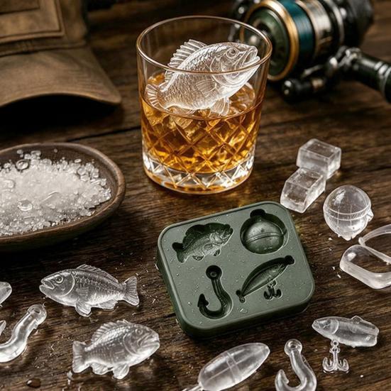 Ice Cube Mold, Silicone 3D Bass Hook Float Shapes Ice Tray, DIY Easy to Release Reusable Ice Cubes for Whiskey Wine Bar Use