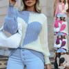 Women Sweater Heart Striped Fashion Pullover Casual Knitwear Round Neck Clothes Sweaters Top