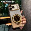 KEYSION Градиентный блестящий магнитный чехол для телефона MagSafe для iPhone 17 Pro Max 17 Air с зеркалом для макияжа и кольцом-подставкой, противоударный чехол